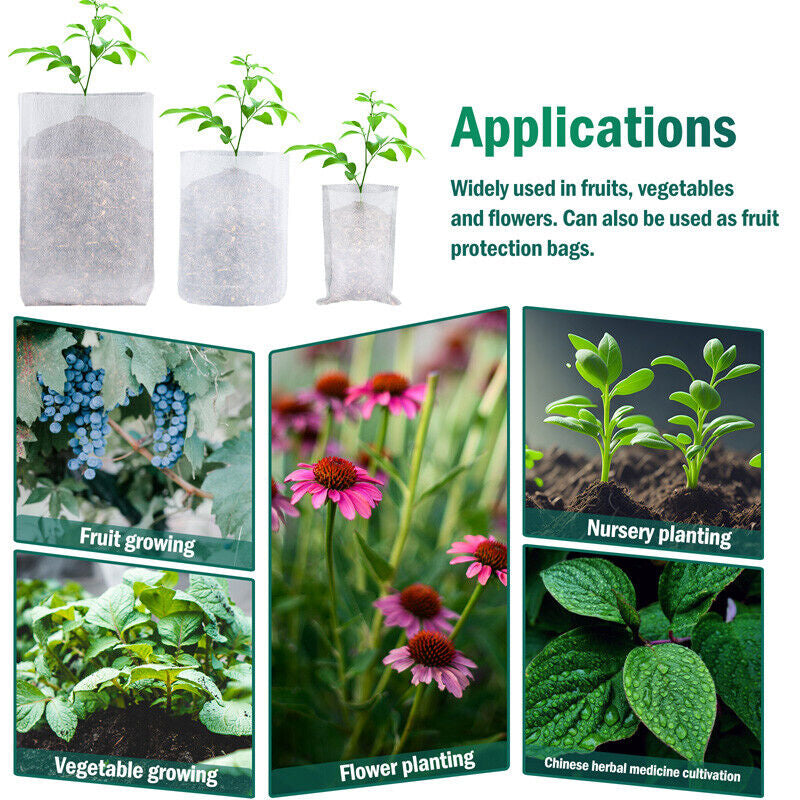 200/400X Plant Grow Nursery Bag Biodegradable Non-Woven Fabric Seed Starters Pot