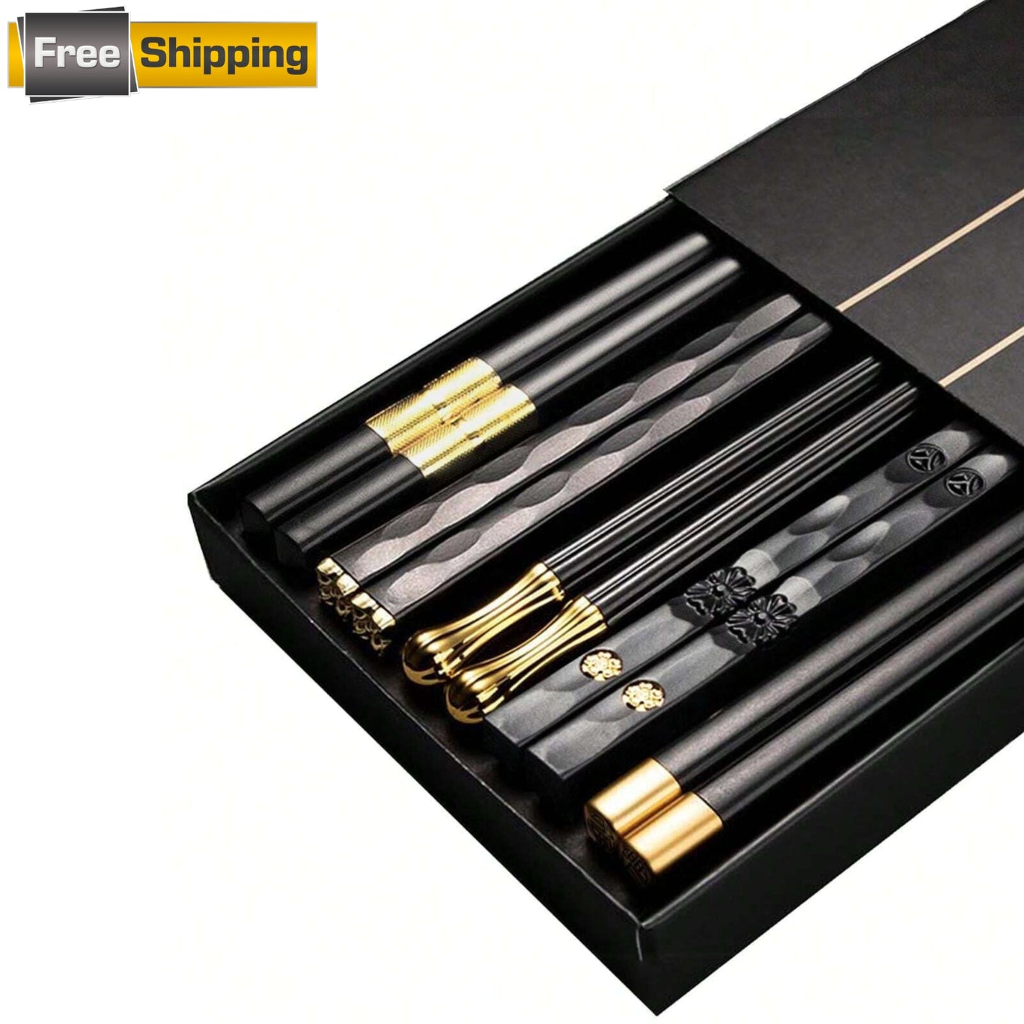 5 Pair Stainless Steel Chopsticks – Non-Slip Design, Stylish Kitchen Tools for Easy Gripping, Durable & Reusable Chop Sticks for Home or Dining!