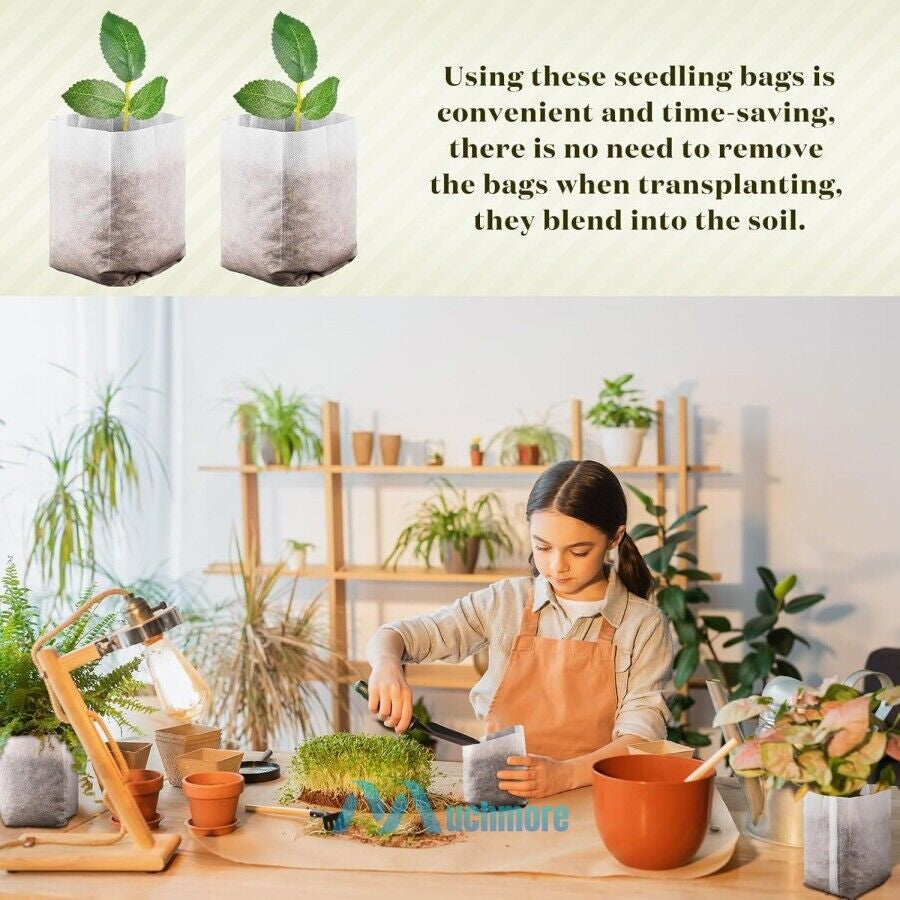 200/400X Plant Grow Nursery Bag Biodegradable Non-Woven Fabric Seed Starters Pot