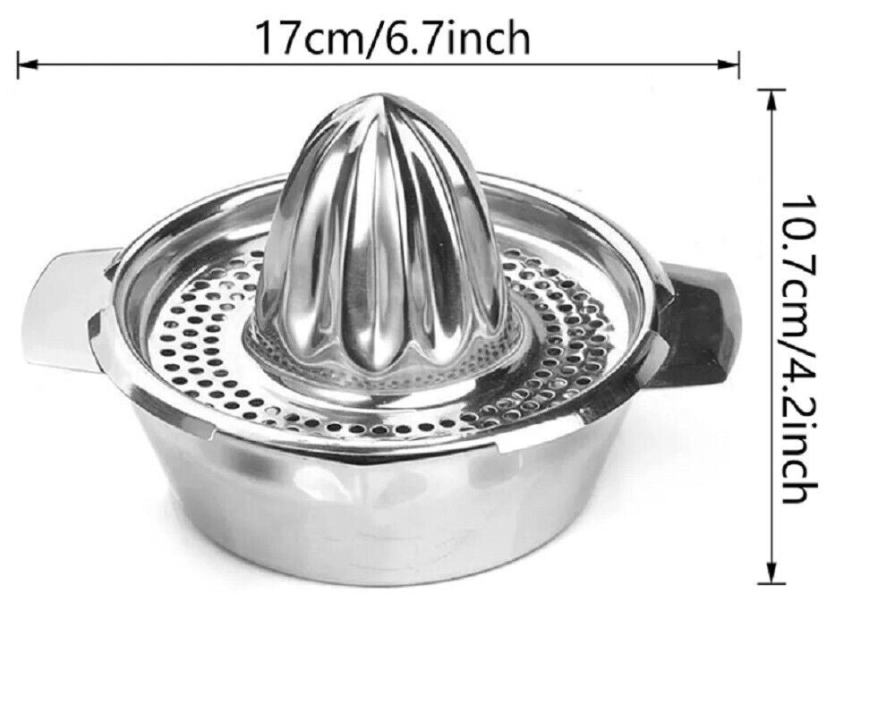 Stainless Steel Citrus Juicer–Manual Hand Press Lemon Squeezer W Bowl & Strainer