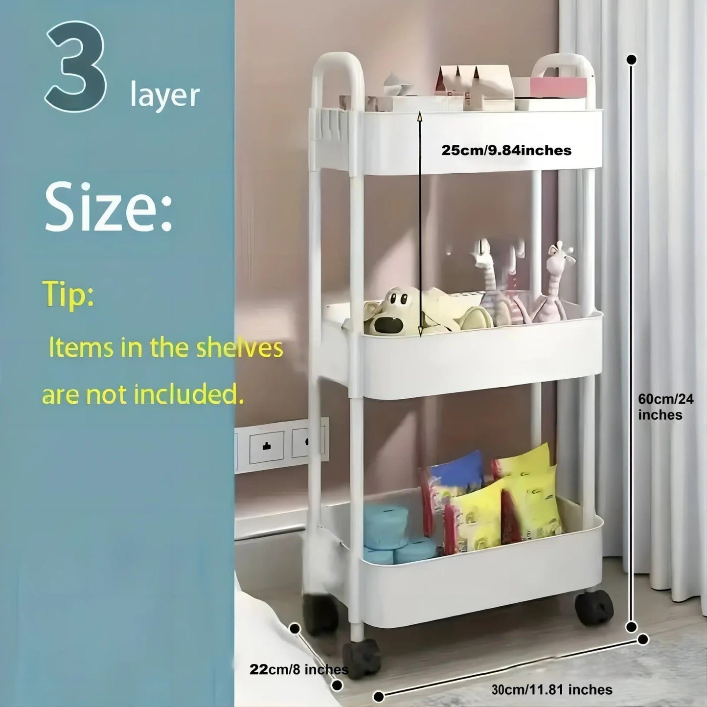 3-Tier Small Rolling Storage Cart Multi Purpose Utility Organizer White PVC