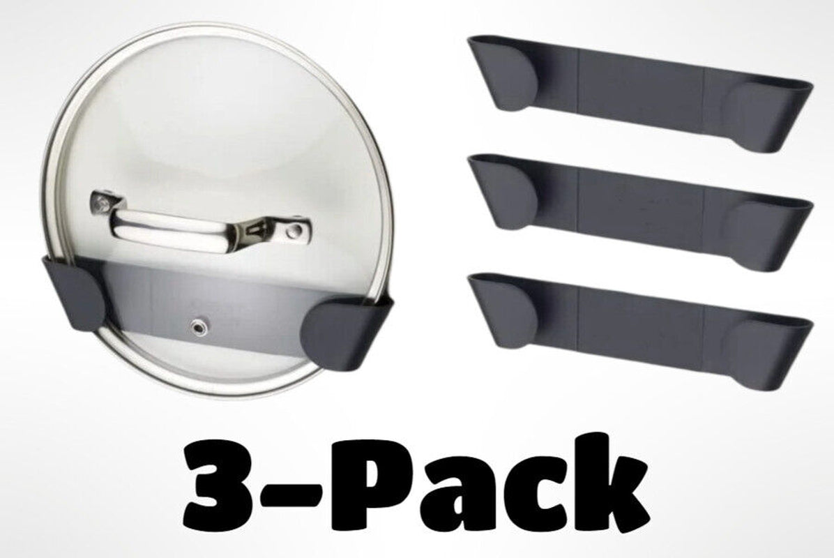 Wall-Mounted Pan Lid Organizer Set | 3Pcs Pot Lid Holder Plastic Rack | Space-Saving Kitchen Storage, No-Drill Installation for Traditional Cabinet