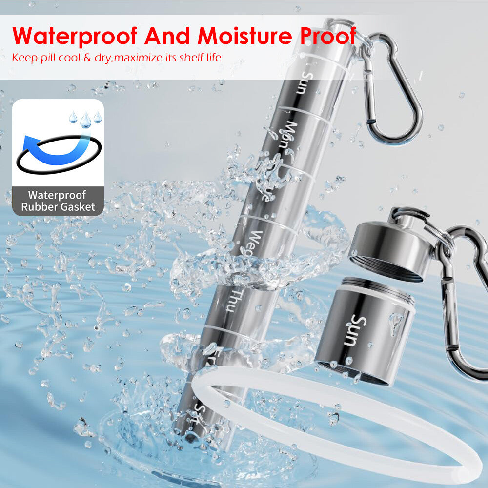 7 Day Travel Pill Organizer Weekly Metal Case Portable Box Container Waterproof