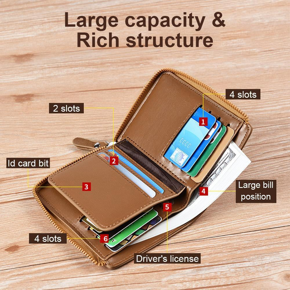 Men’s Wallet RFID Blocking – Leather Credit Card & ID Holder, Waterproof Zipper Purse, Slim & Stylish Design for Secure Everyday Carry!