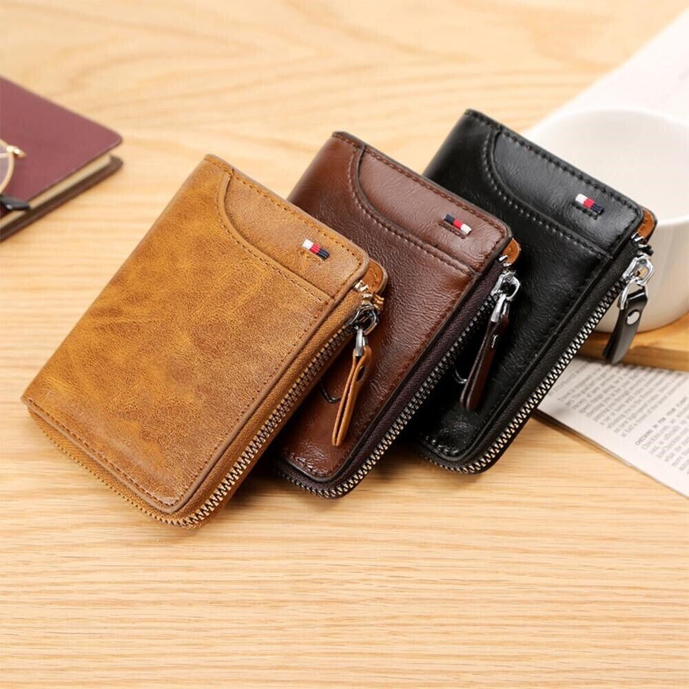 Men’s Wallet RFID Blocking – Leather Credit Card & ID Holder, Waterproof Zipper Purse, Slim & Stylish Design for Secure Everyday Carry!