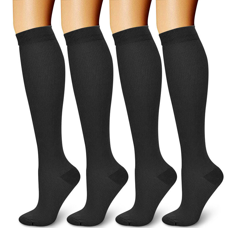 6 Pairs Support Socks Firm Compression Hose Opaque Knee High Wide Calf Stockings