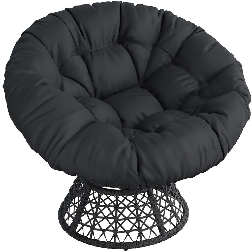 360° Ergonomic Swivel Wicker Papasan Chair with Thick Tufted Cushions for Garden