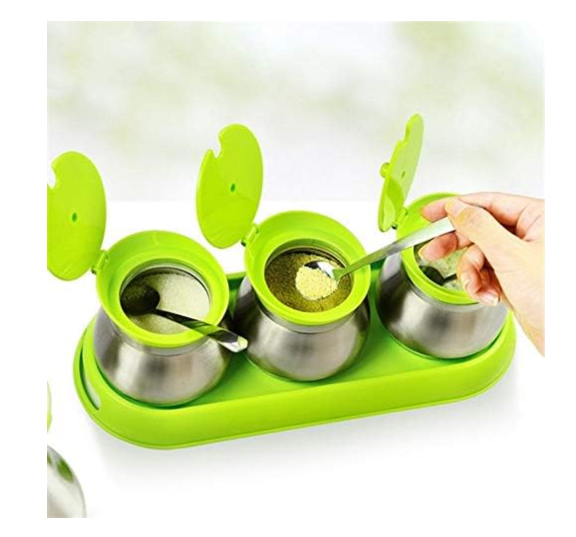 Seasoning Box with Lid, Spice Box Stainless Steel Glass Seasoning Jar Creative