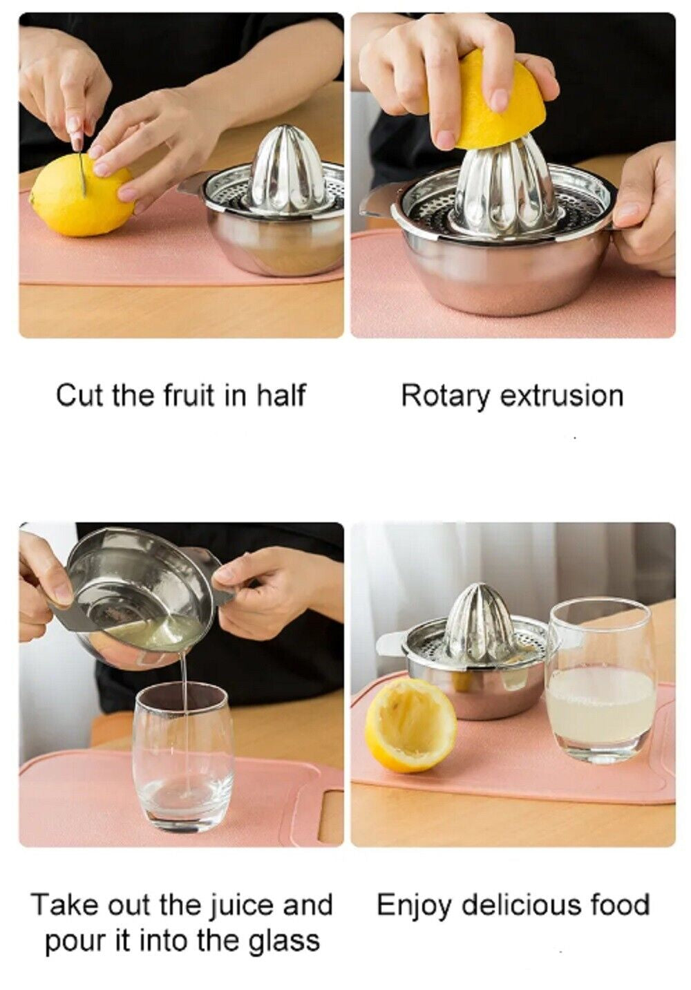Stainless Steel Citrus Juicer–Manual Hand Press Lemon Squeezer W Bowl & Strainer