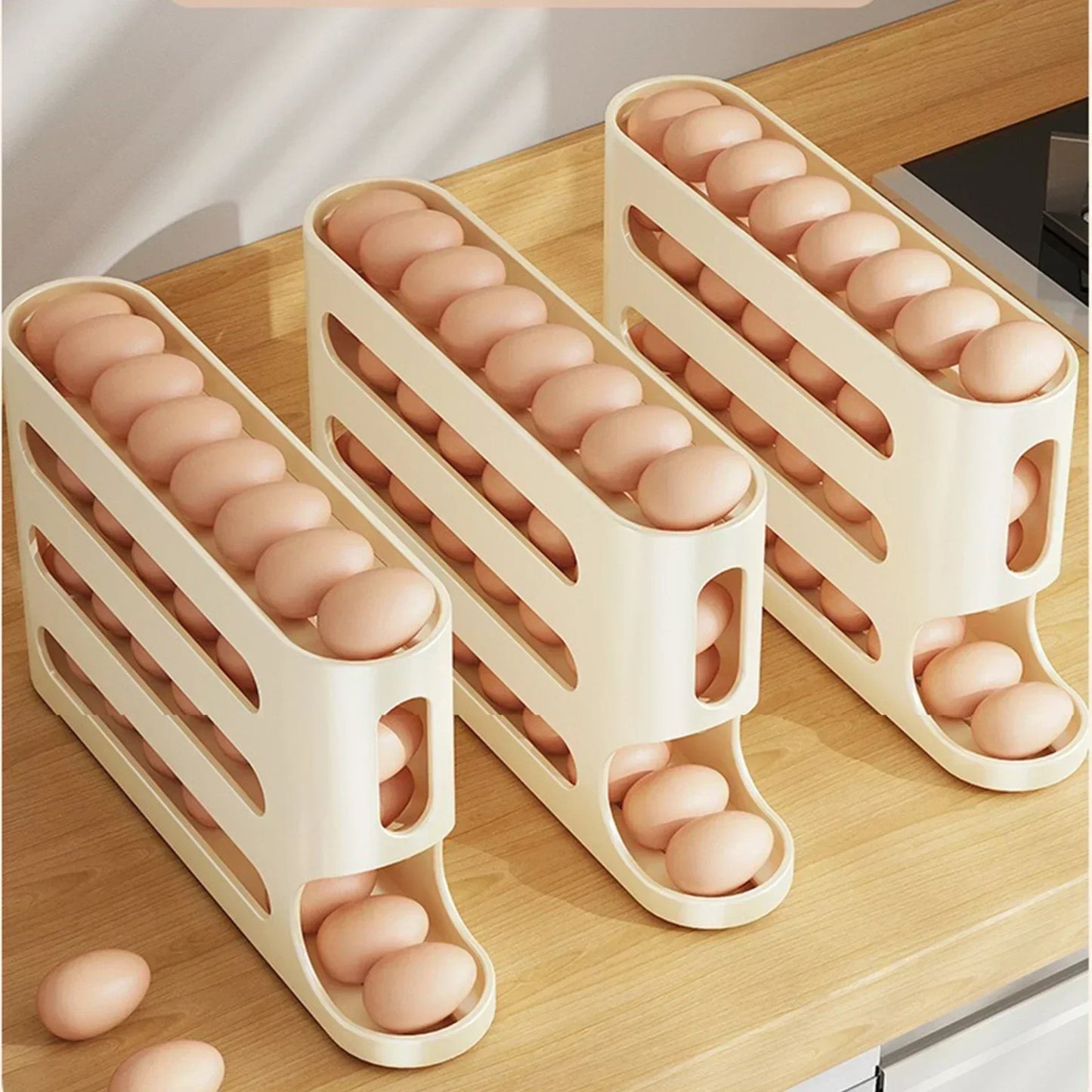 2–4 Layer Rolling Egg Storage Box Large Fridge Organizer with Slide Design
