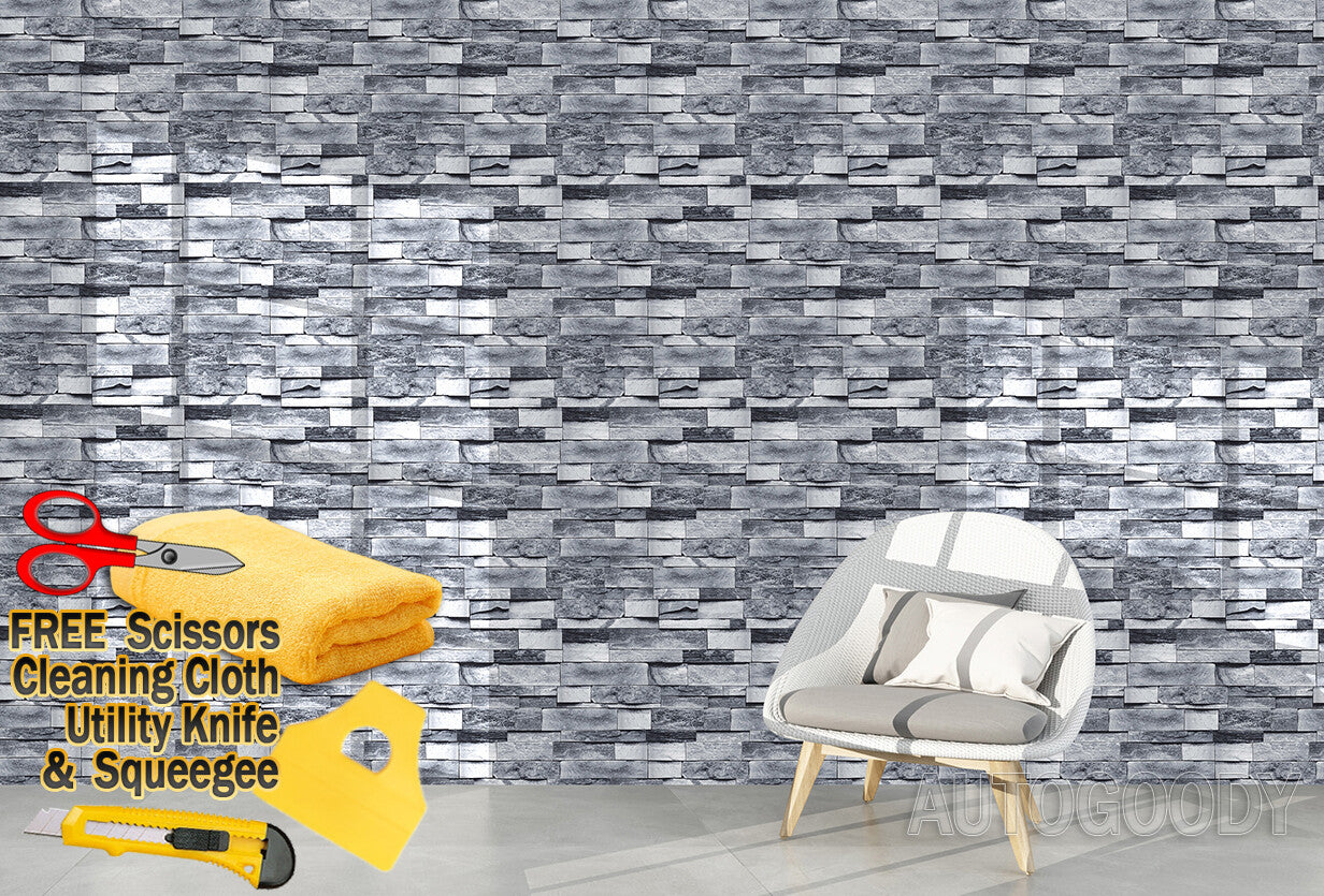 3D Stone Rock Wallpaper Background Modern Vinyl Film Sticker Peel-And-Stick Gray