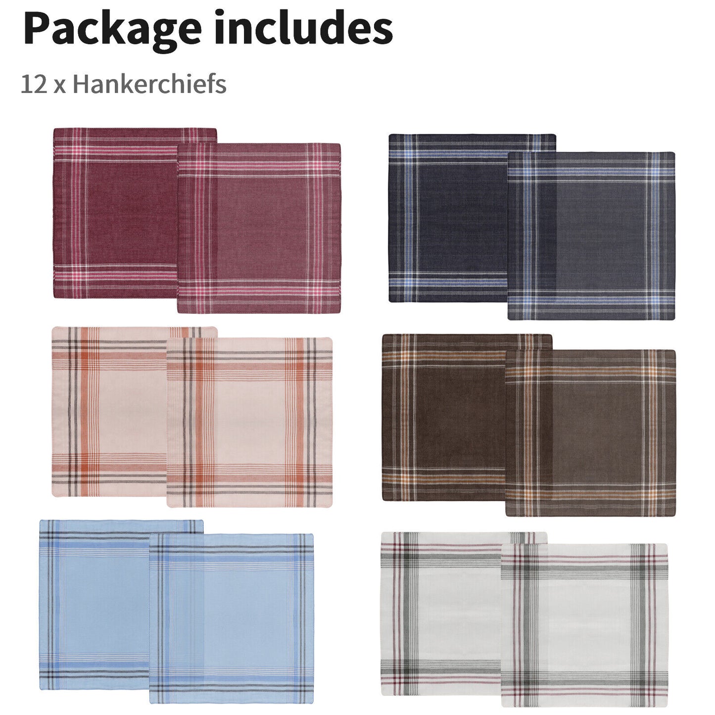 12Pcs Men Handkerchiefs Classic Hankies Cotton Hanky Pocket Square Perfect Gift
