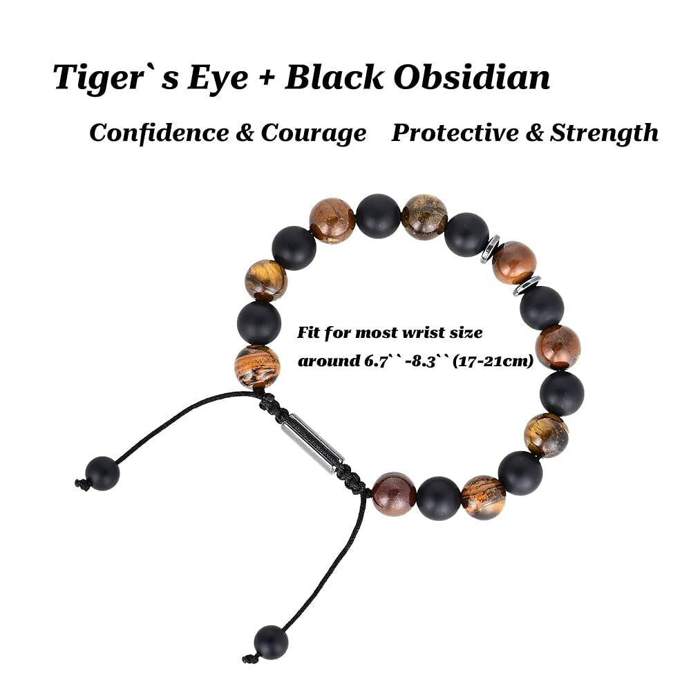 Triple Protection Bracelet Hematite, Black Obsidian, Tiger Eye, 8Mm Beads