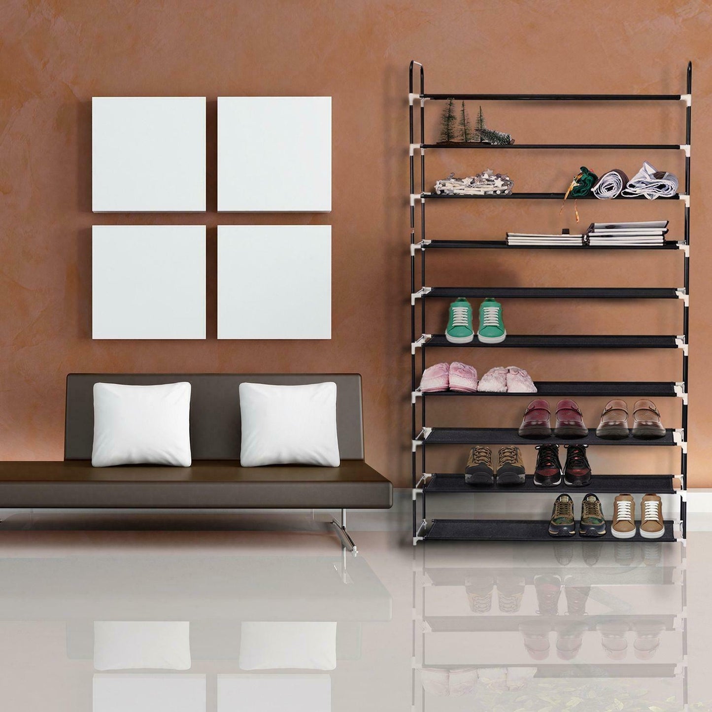 10-Tier Shoe Rack Organizer | Holds Up to 50 Pairs | Space-Saving Standing Shoe Shelf for Closet, Entryway, or Bedroom | Sturdy Home Storage Solution