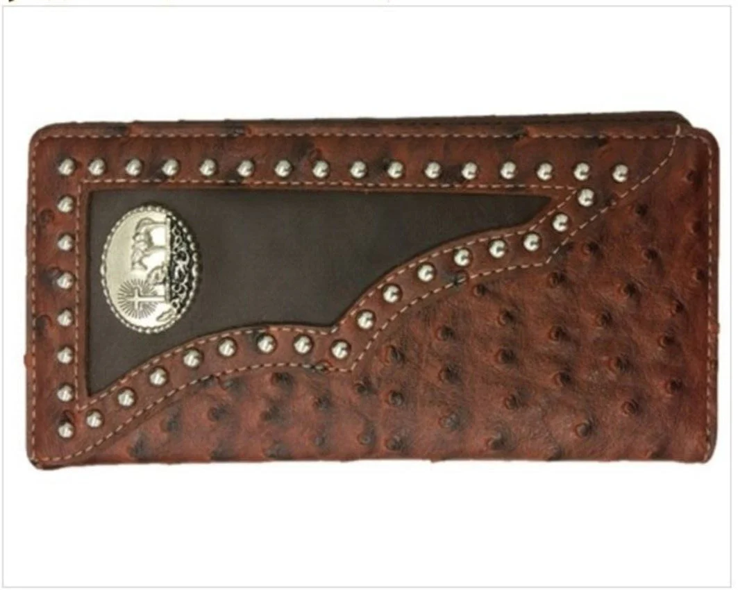 Cowboy Wallet for Men - Cross Praying Bifold Checkbook Style, 7 Card Slots, ID Slot, Cash Pockets, Extra Card Holder, Brown Leather Look