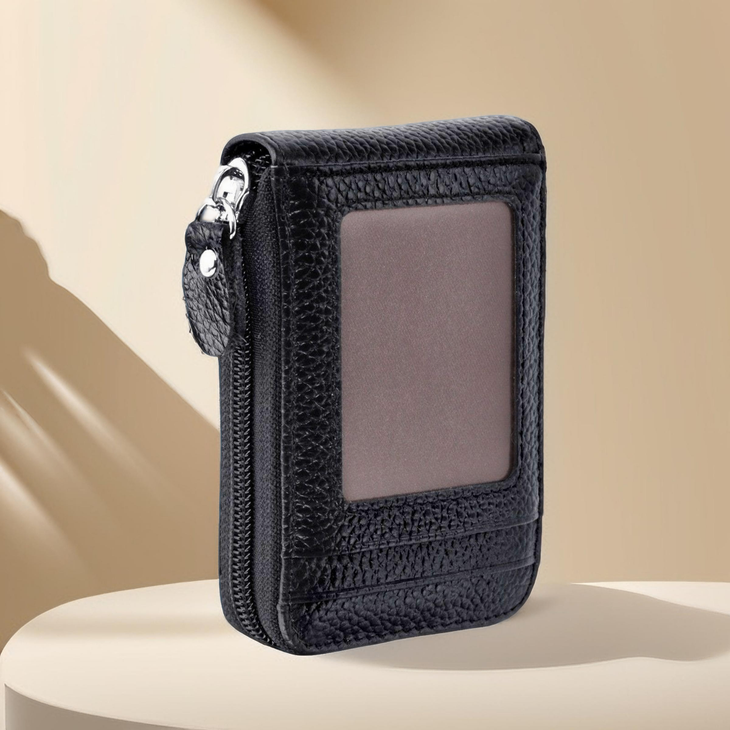 Men's RFID Blocking Leather Credit Card Holder Wallet with ID Window Zipper Pocket Wallet for Cards & Cash, Slim & Compact Design for Everyday Use