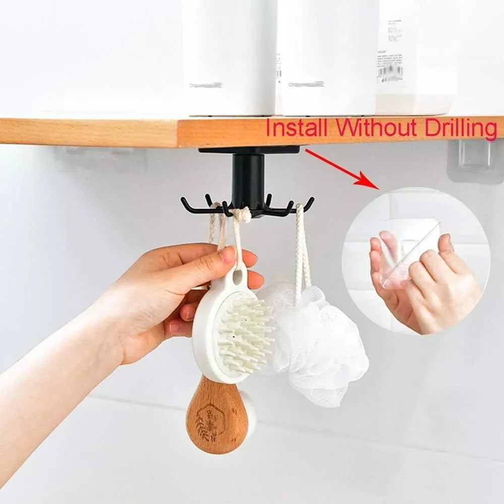 2Pcs under Cabinet Utensil Holder 360° Rotatable Kitchen Hook Organizer Rack USA