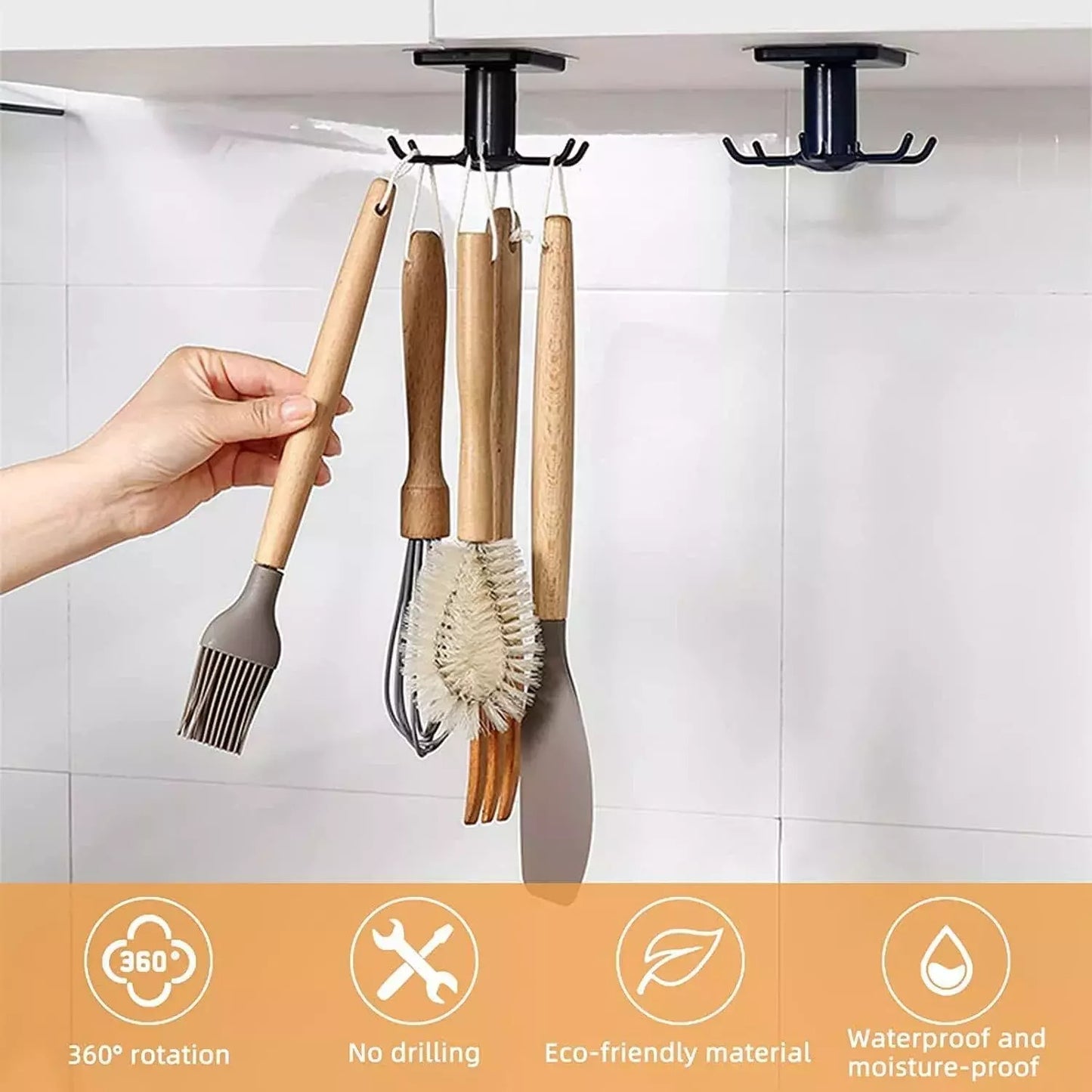 2Pcs under Cabinet Utensil Holder 360° Rotatable Kitchen Hook Organizer Rack USA