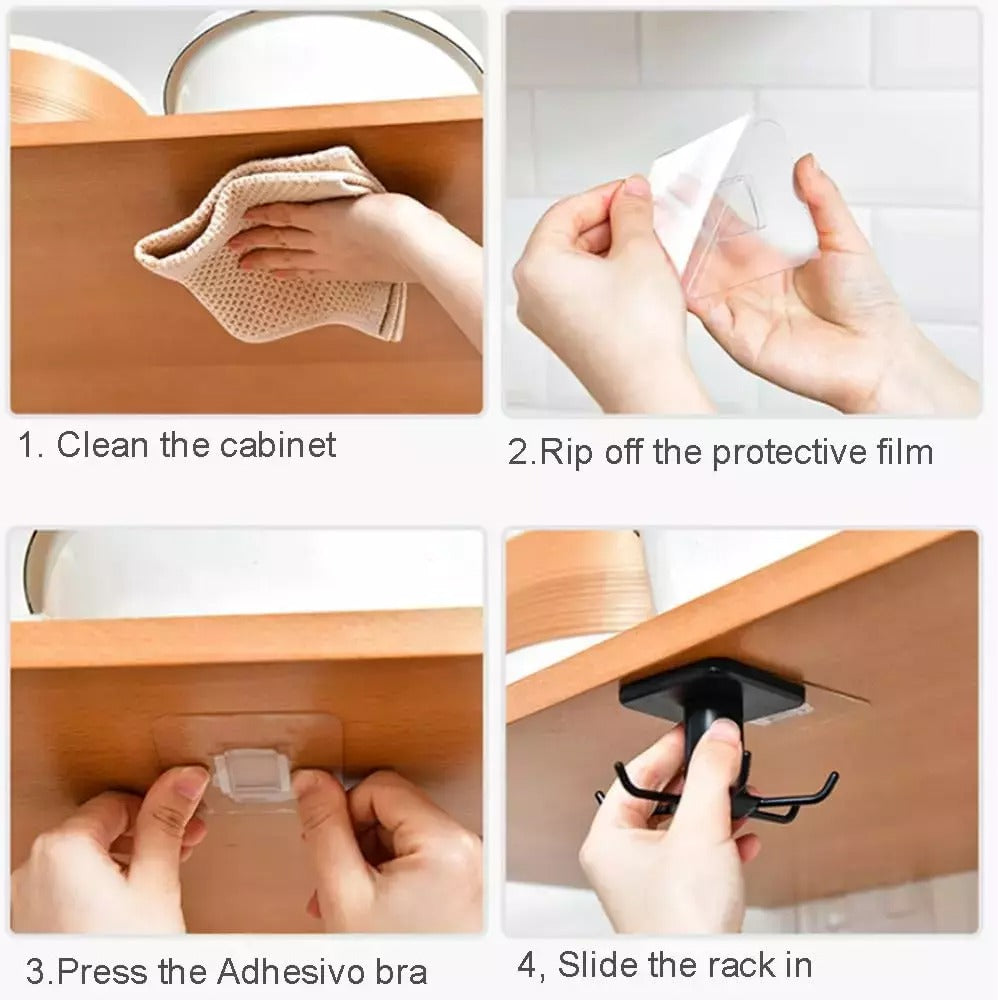 2Pcs under Cabinet Utensil Holder 360° Rotatable Kitchen Hook Organizer Rack USA