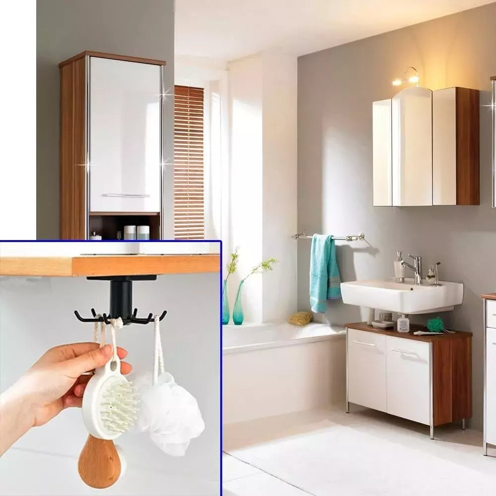2Pcs under Cabinet Utensil Holder 360° Rotatable Kitchen Hook Organizer Rack USA