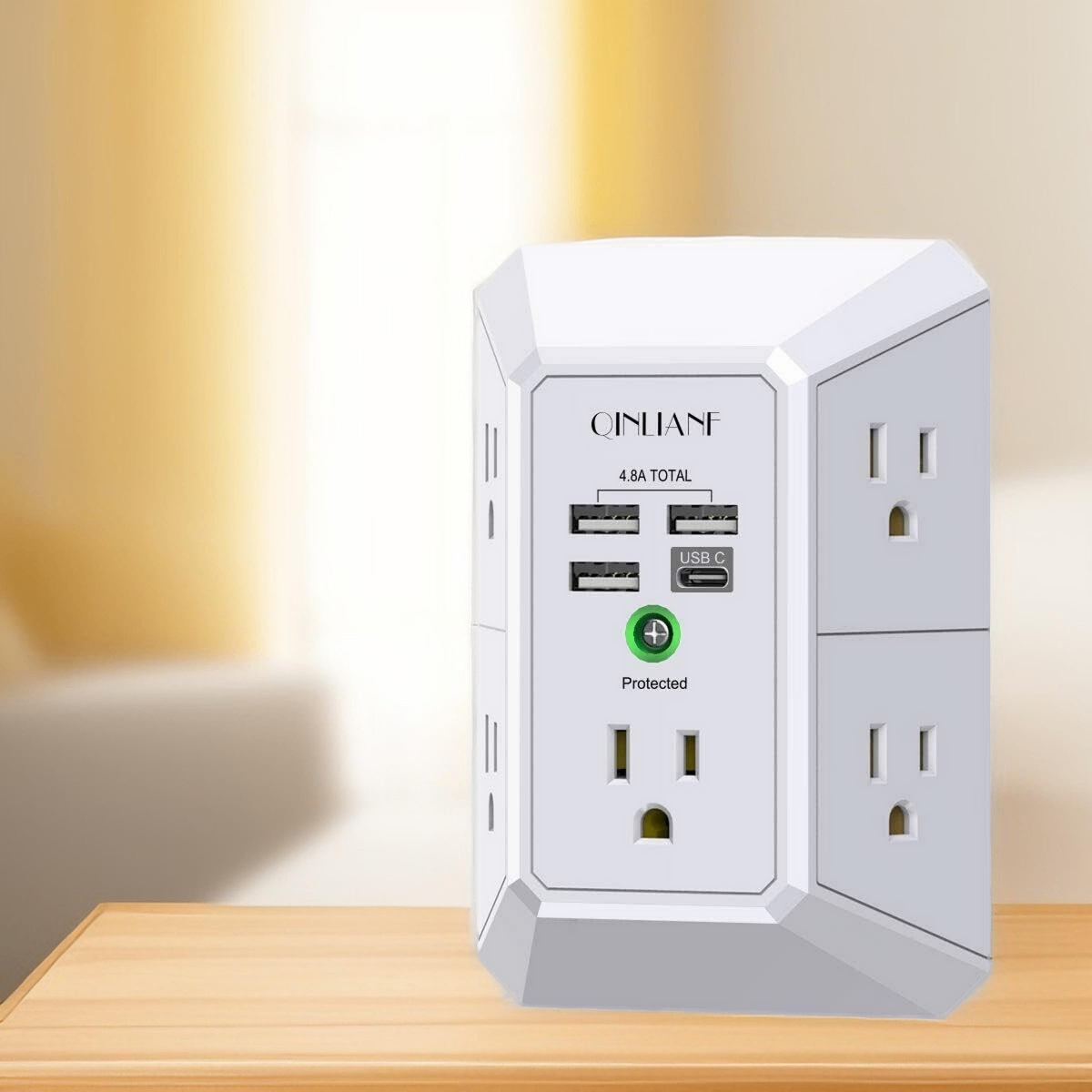 (5) Plugs, Type c, USB Wall Outlet with Surge Protection-5 Sockets with Fast Smart Charging for Iphone Android Samsung Apple Home Office Universal