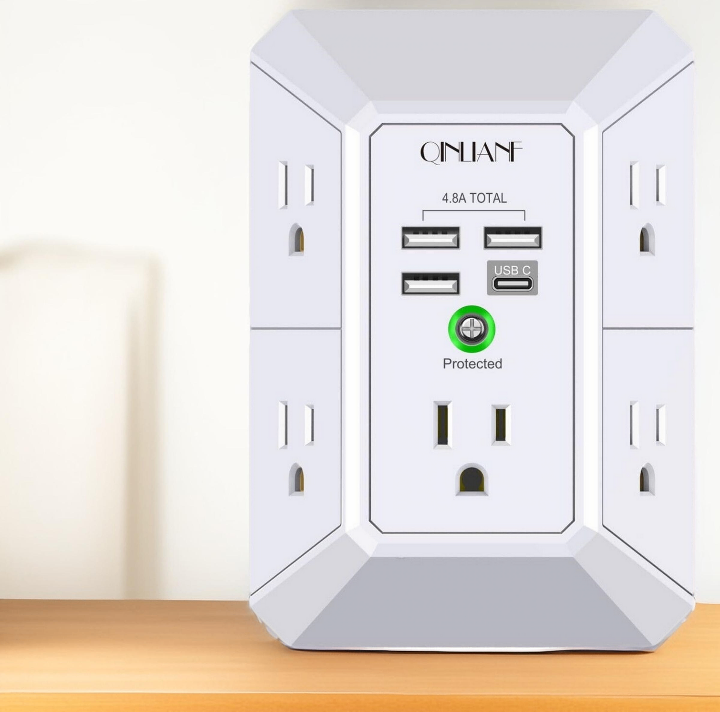 (5) Plugs, Type c, USB Wall Outlet with Surge Protection-5 Sockets with Fast Smart Charging for Iphone Android Samsung Apple Home Office Universal