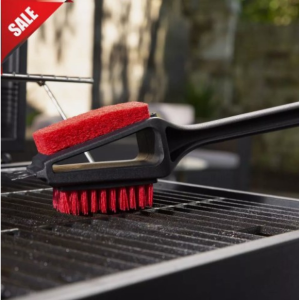 grill wire brush, Expert Grill 3-in-1 Grill Brush β Soft Grip BBQ Cleaning Tool with Scraper, Wire Bristles & Scrub Pad β Utensils Stainless Steel