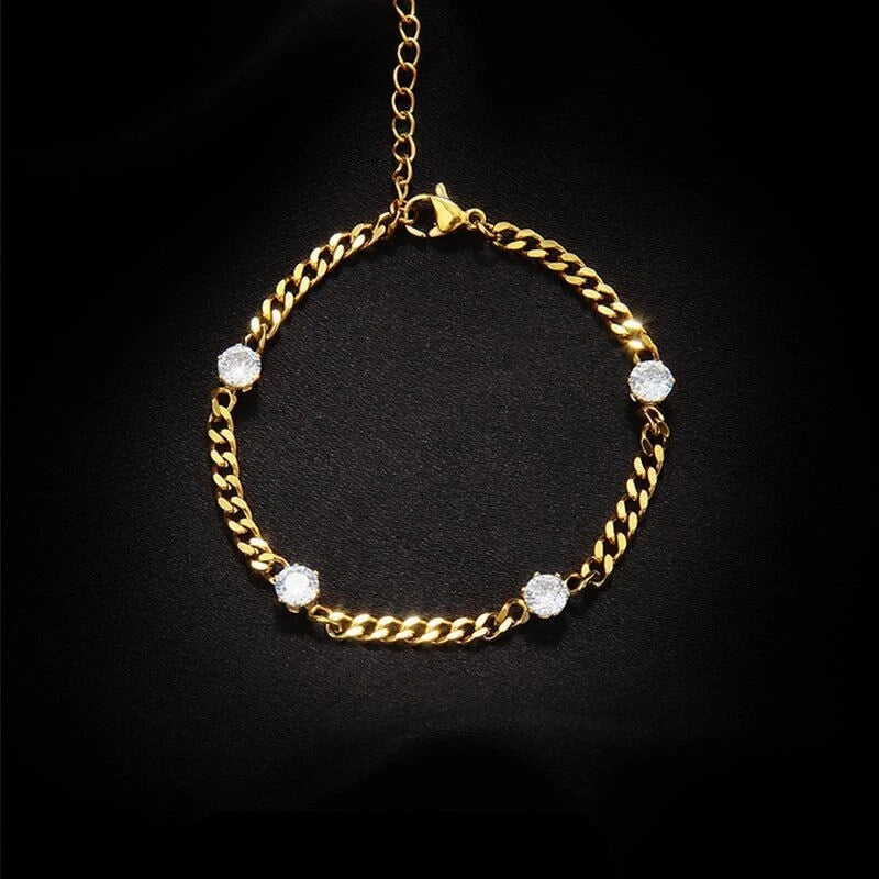 18K Gold Plated Cuban Bracelet Women's Adjustable CZ Curb Chain Bangle, Waterproof Stainless Steel, Tarnish-Free, Luxury Jewelry for Everyday Wear
