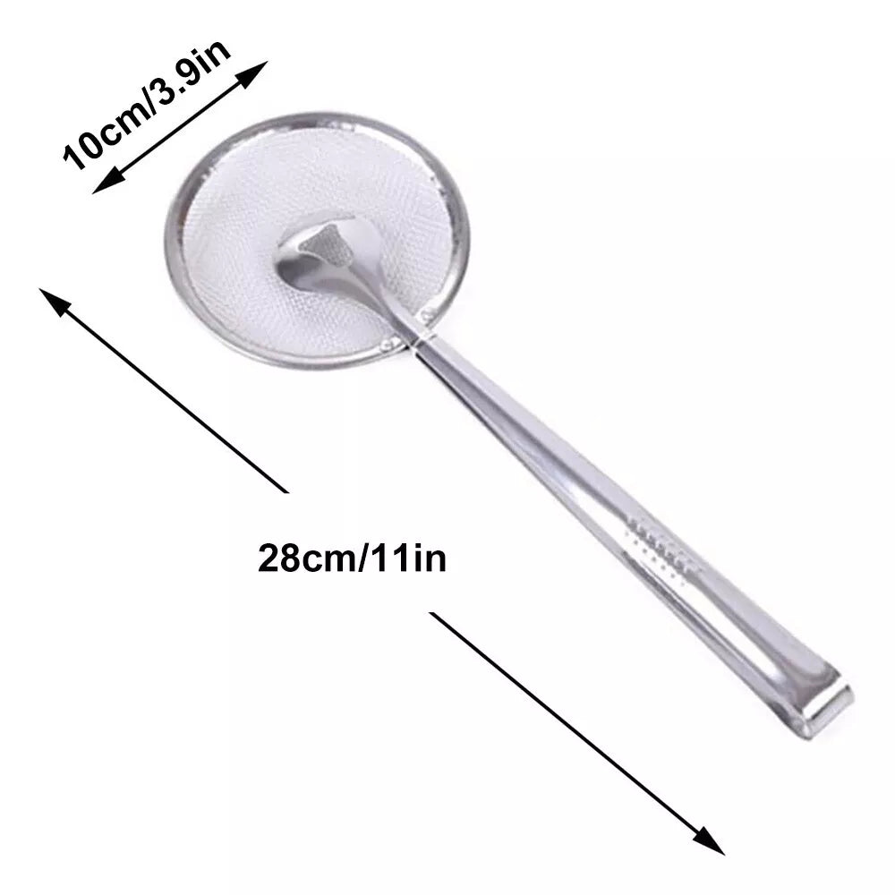 Stainless Steel Filter Clip - Oil Drain Tongs for Fried Food, BBQ, Salad & Cooking | One-Sided Filter, Hollow Design, Multi-Purpose Kitchen Tool