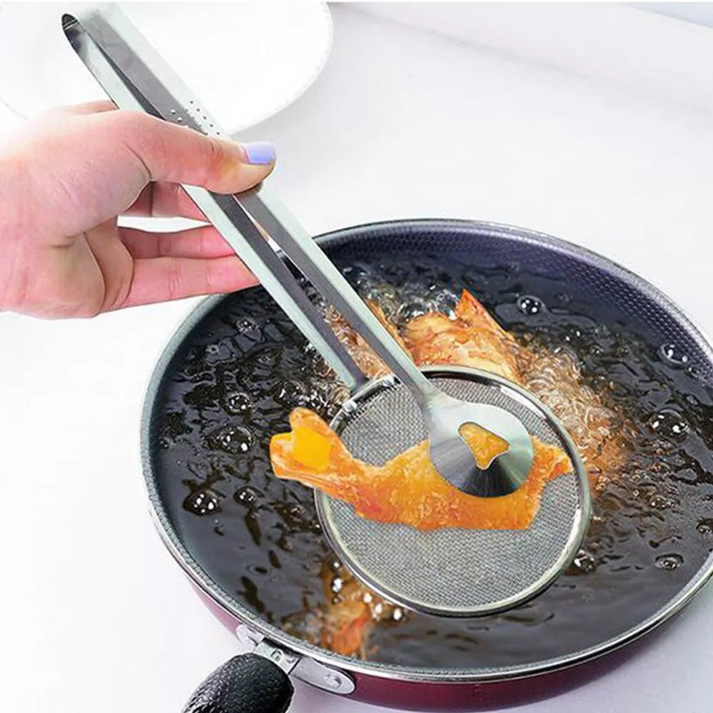 Stainless Steel Filter Clip - Oil Drain Tongs for Fried Food, BBQ, Salad & Cooking | One-Sided Filter, Hollow Design, Multi-Purpose Kitchen Tool