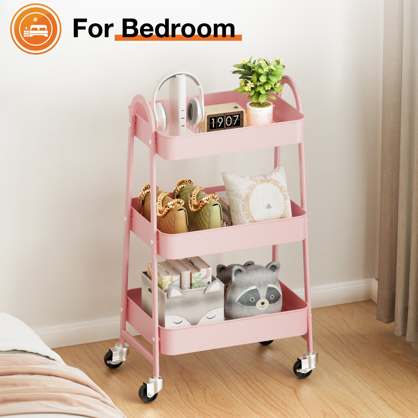 3-Tier Small Rolling Metal Storage Organizer Mobile Utility Cart Kitchen Cart