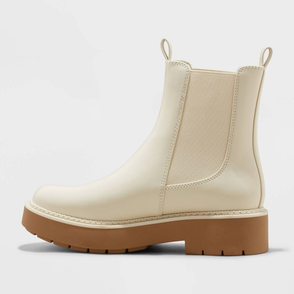 A New Day Women's Faux Leather Ankle Chelsea Boots B lock Heel Memory Foam Girl Footwear Stylish Nail Casual Decor Office Comfort Walking Shoes Shoe