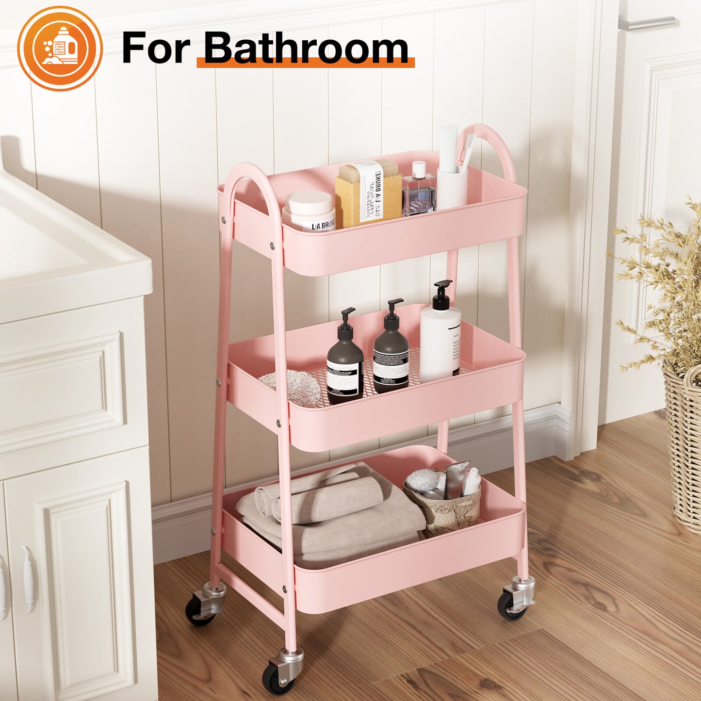 3-Tier Small Rolling Metal Storage Organizer Mobile Utility Cart Kitchen Cart