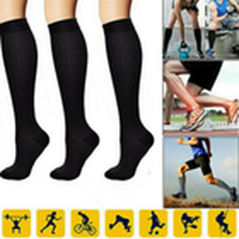 6 Pairs Support Socks Firm Compression Hose Opaque Knee High Wide Calf Stockings