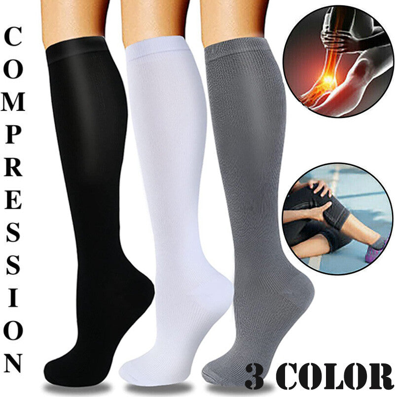 6 Pairs Support Socks Firm Compression Hose Opaque Knee High Wide Calf Stockings
