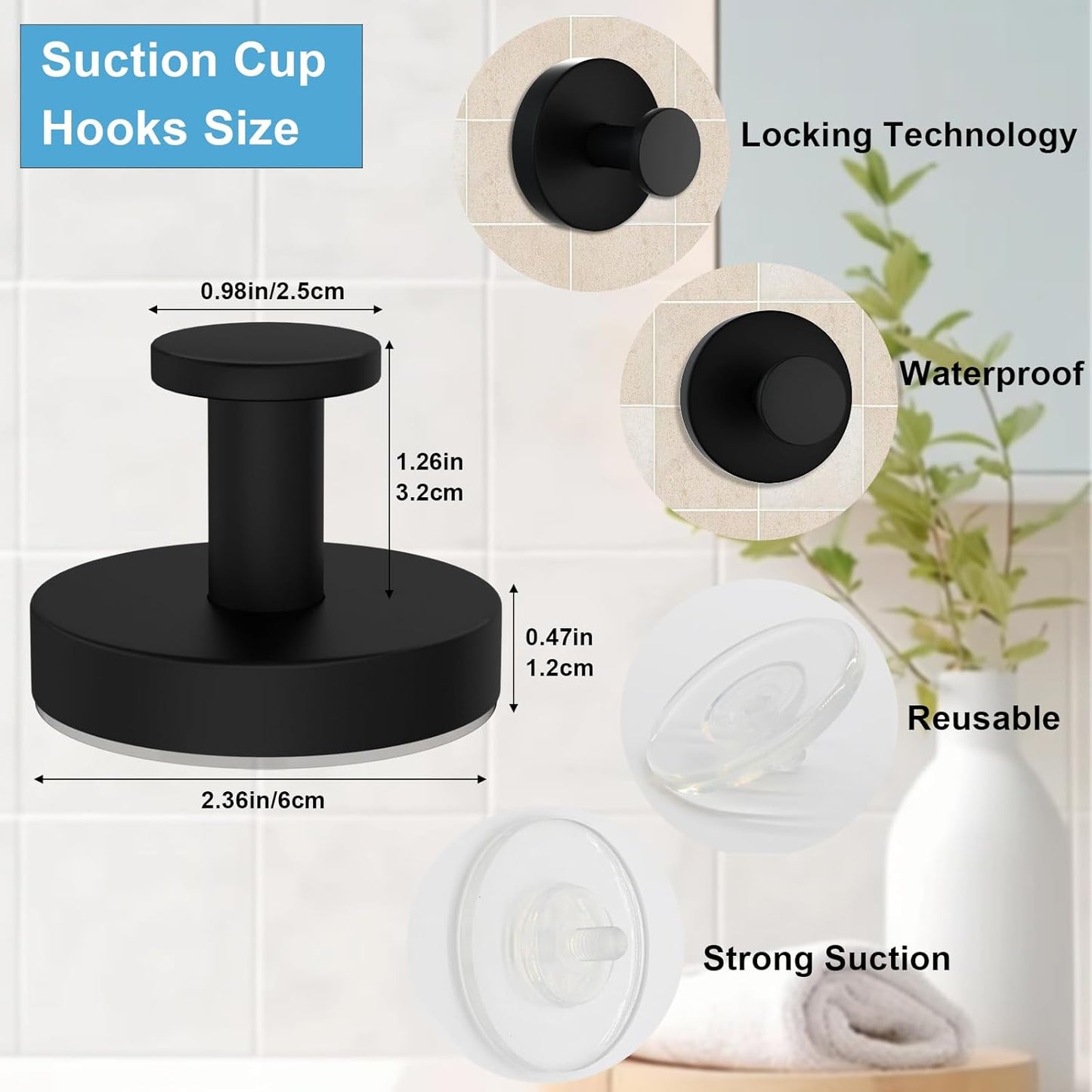 Suction Cup Hooks for Shower,Bath Towel Hook,Heavy-Dut