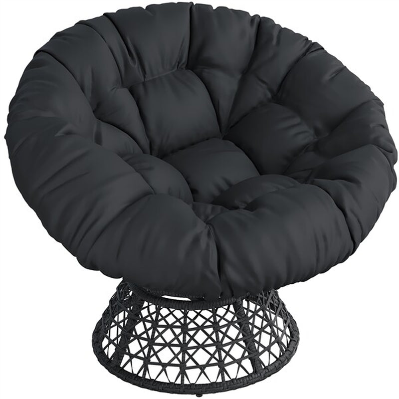 360° Ergonomic Swivel Wicker Papasan Chair with Thick Tufted Cushions for Garden