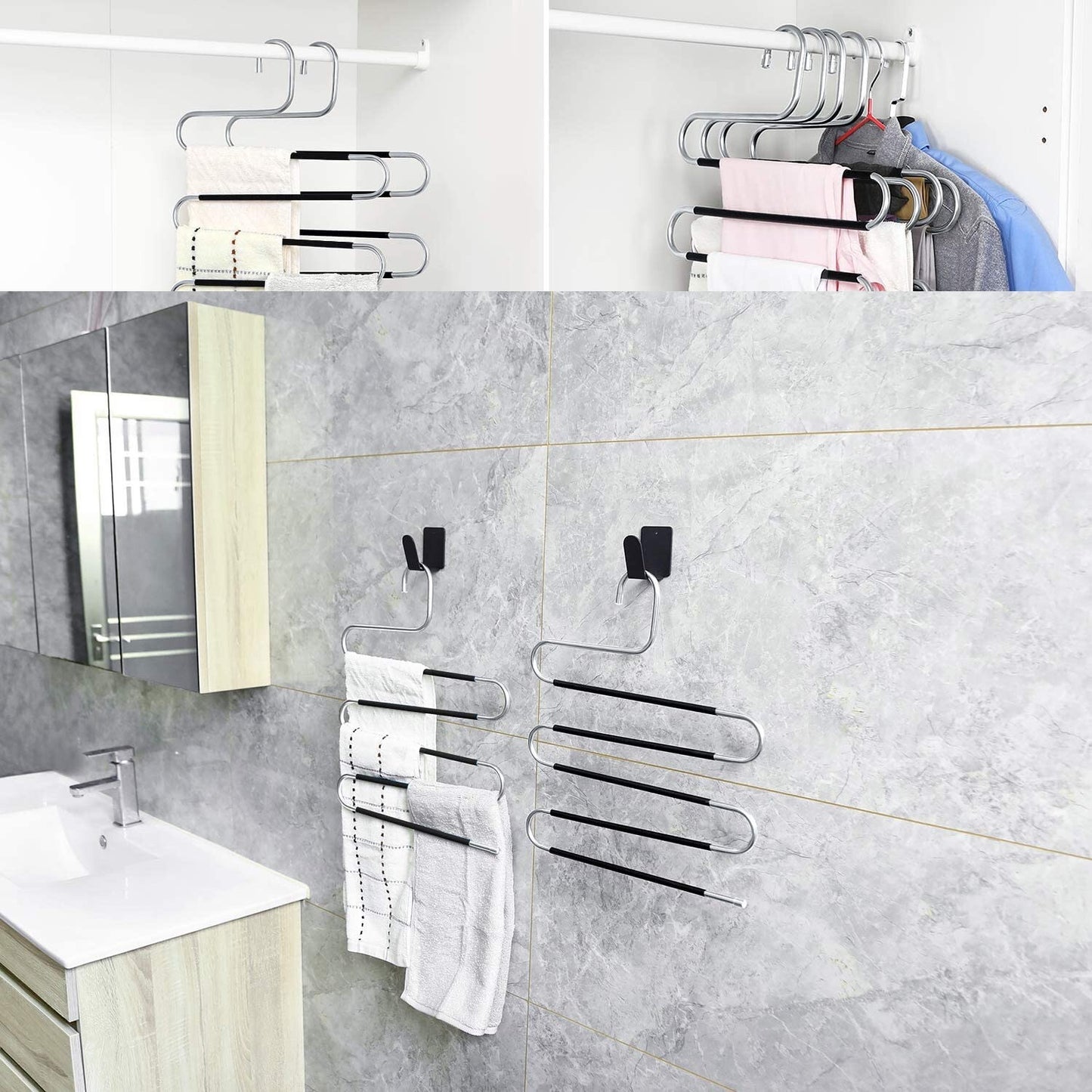 Trousers Hanger 5 Layers S Shape Pants Scarf Hanger Holder Closet Space Saver