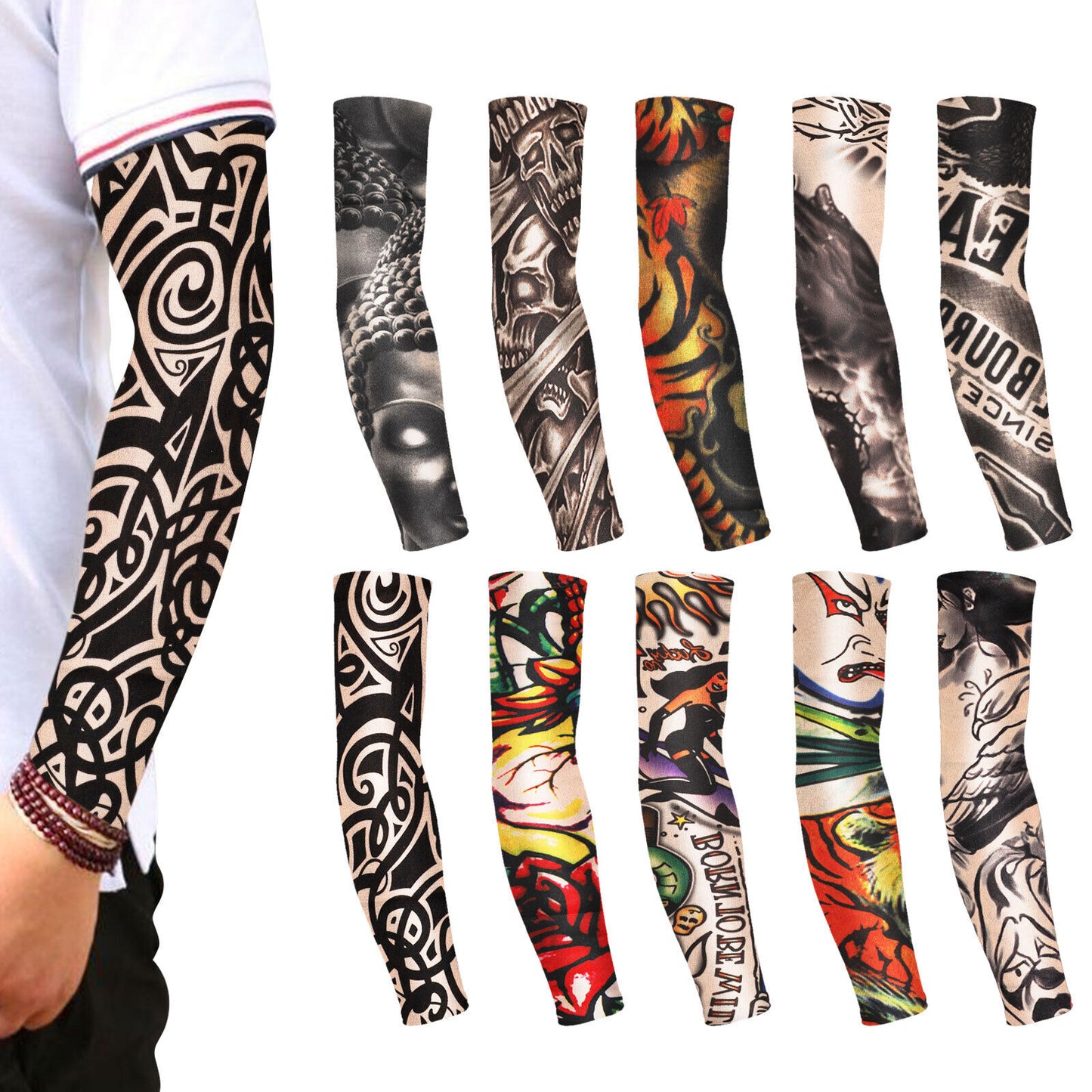 10/5Pcs Tattoo Cooling Arm Sleeves Cover Basketball Golf Sport UV Sun Protection