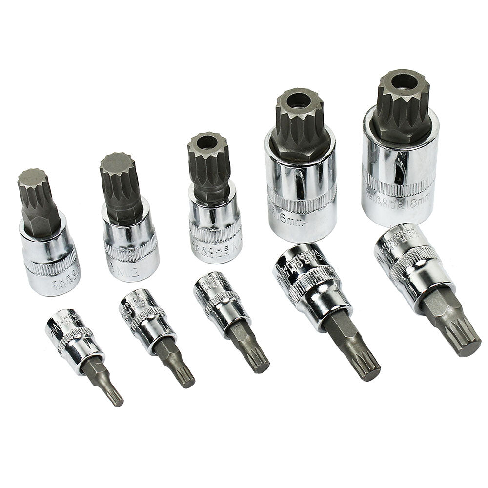 10Pc XZN Triple Square 12 Point Spline Bit Socket Set 4MM - 12MM