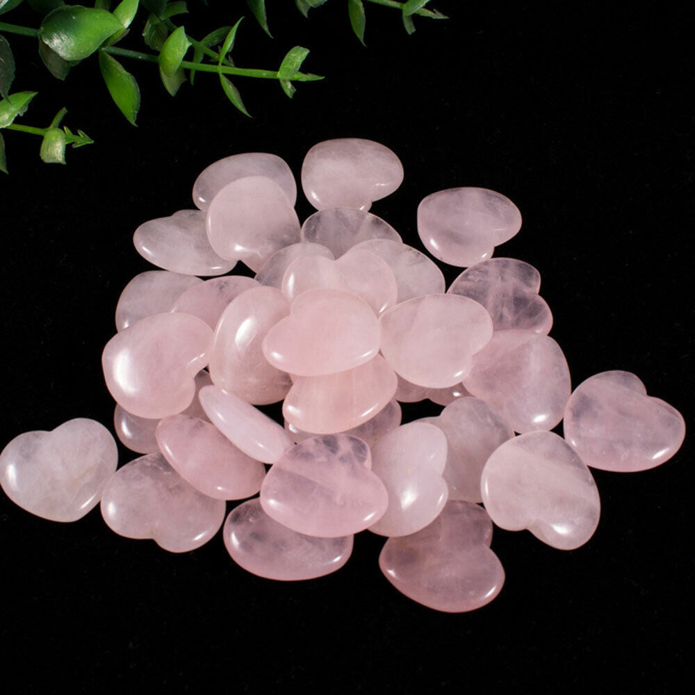 10PCS Rose Quartz Heart Healing Stones – Natural Pink Crystal Palm Worry Stones for Meditation, Chakra Balancing, Emotional Healing & Spiritual Gifts