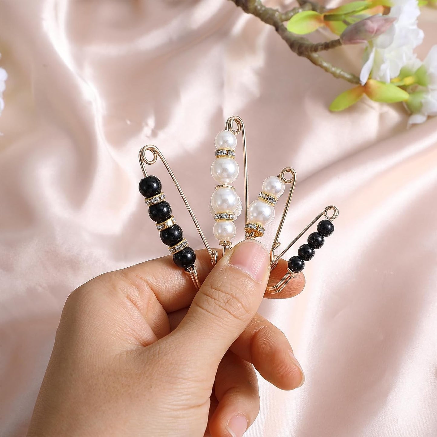 8PCS Pearl Brooch Pins, Decorative Safety Pins for Clothes, Faux Pearl Brooches