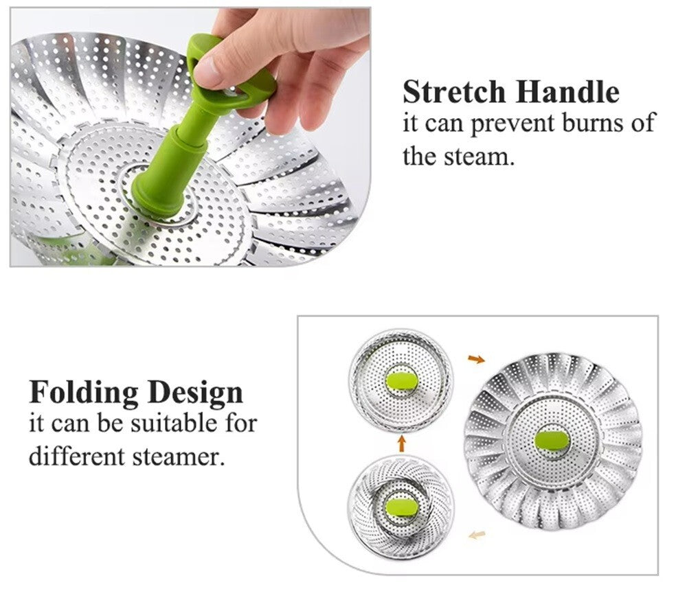 Folding Stainless Steel Steamer Basket 5.5–9″ – Expandable & Dishwasher‑Saf