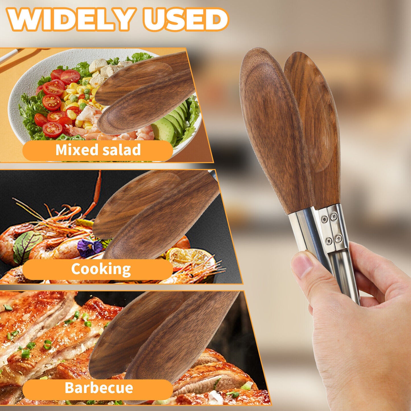Walnut Wood Kitchen Tongs Food Serving Grill Multi Purpose Cooking Tongs