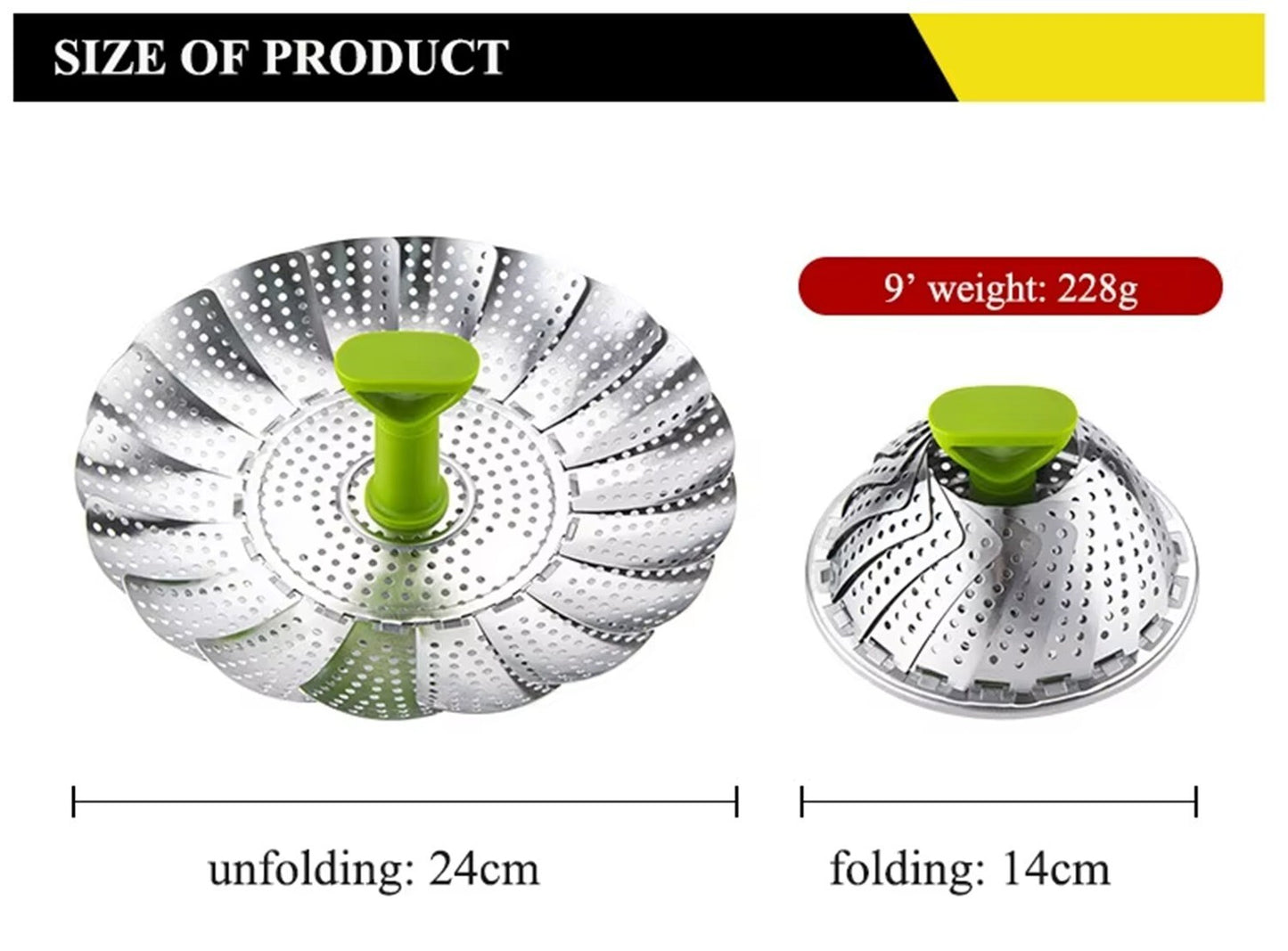 Folding Stainless Steel Steamer Basket 5.5–9″ – Expandable & Dishwasher‑Saf