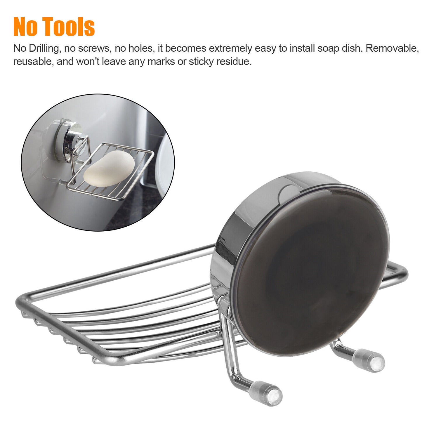 Stainless Steel Soap Dish Mounted Wall Holder Bathroom Shower Basket Storage Box