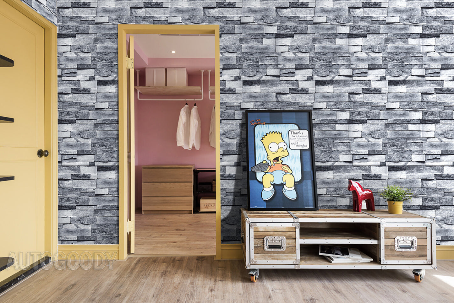 3D Stone Rock Wallpaper Background Modern Vinyl Film Sticker Peel-And-Stick Gray