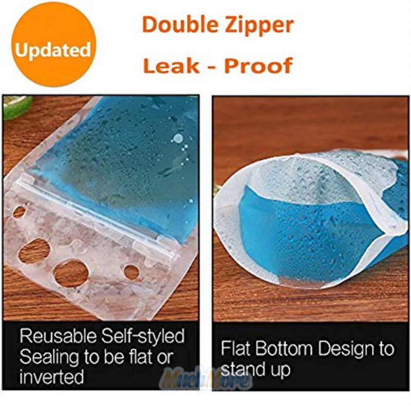 100PCS Drink Pouches Bags Stand-Up Zipper W/ Straws&Funnel for Cold & Hot Drinks