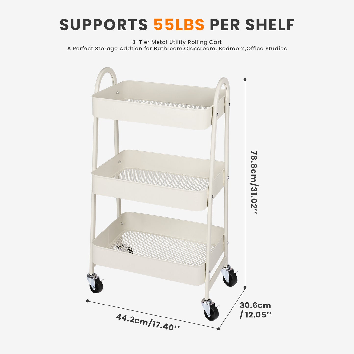 3-Tier Small Rolling Metal Storage Organizer Mobile Utility Cart Kitchen Cart