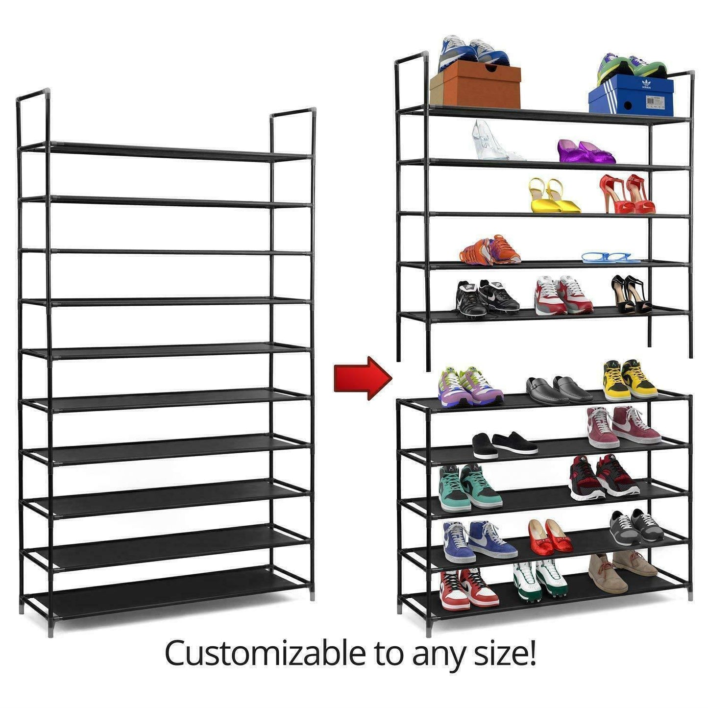 10-Tier Shoe Rack Organizer | Holds Up to 50 Pairs | Space-Saving Standing Shoe Shelf for Closet, Entryway, or Bedroom | Sturdy Home Storage Solution